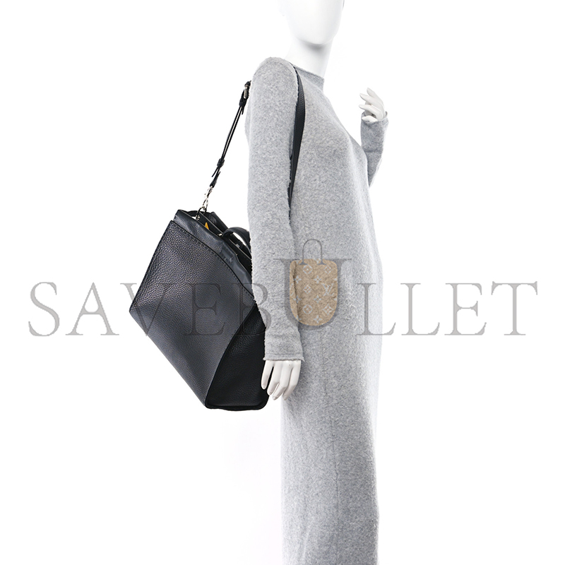 FENDI CUOIO ROMANO SELLERIA MONSTER EYES INLAY LARGE PEEKABOO SATCHEL BLACK SUNFLOWER (42*34*18cm)